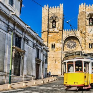 Typical tram and Cathedral