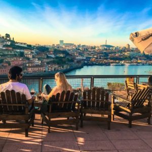 Ribeira cafes in Porto river Douro estuary